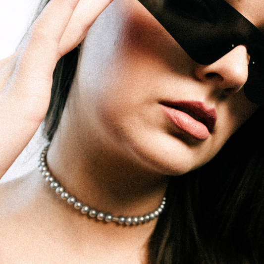 Perlenchoker Tanja - Grau & Silber