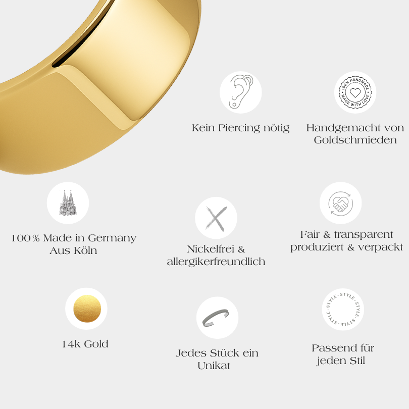 Goldener 14k Earcuff Anicca groß glänzend mit allen Produktinformationen