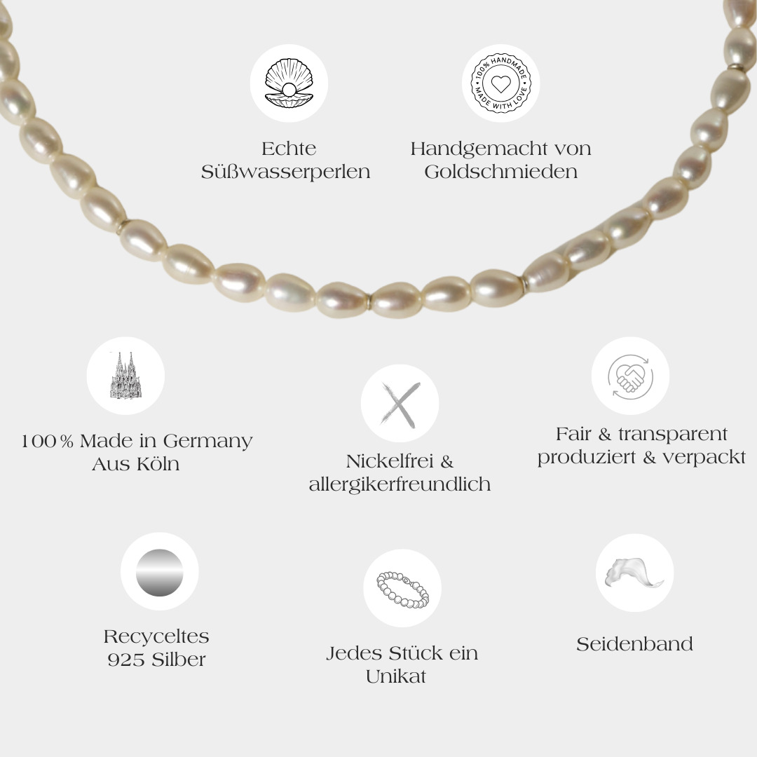 rose Perlenchoker Luise aus echten Perlen und Silber mit allen Produktinformationen